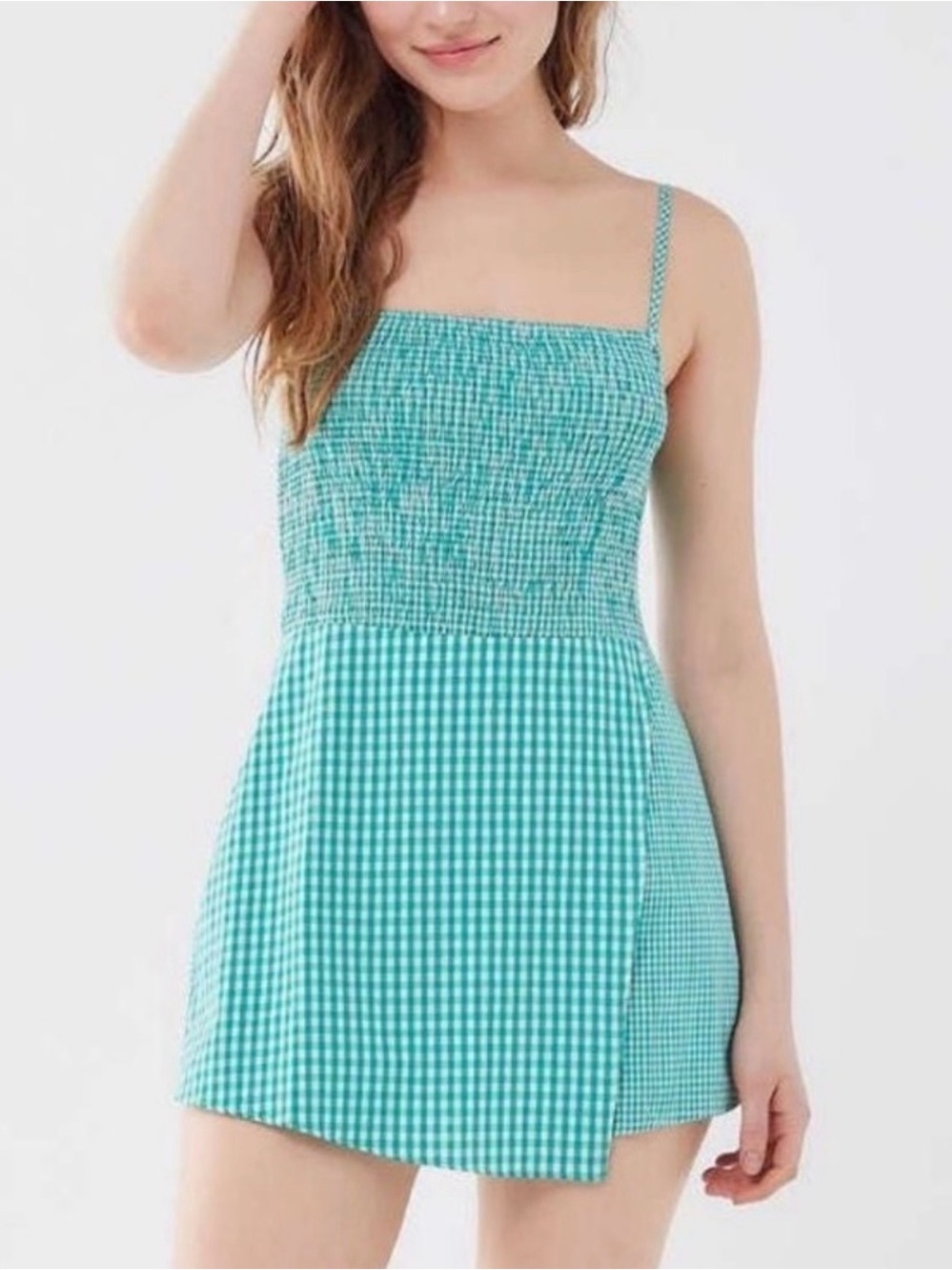 Urban Outfitters Aqua Gingham Romper Women’s Size Medium